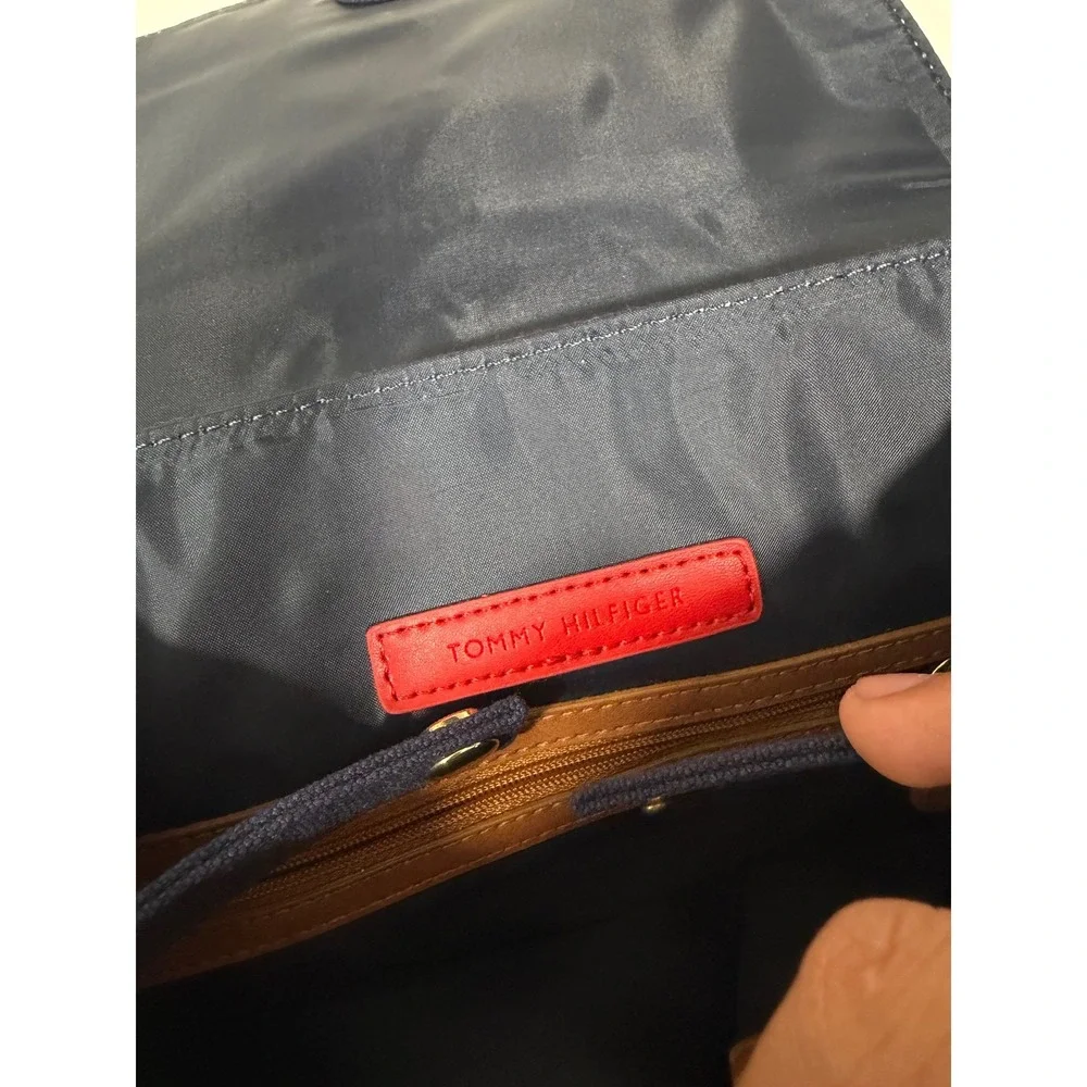 Tommy Hilfiger Mini Backpack Navy Blue Canvas Nautical Anchor Sailboat Print